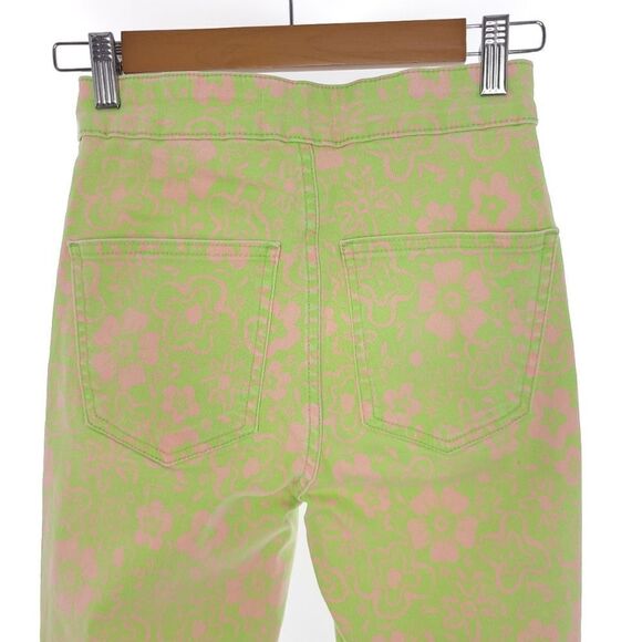 Zara Green Pin Floral Raw Hem Bootcut Jeans Womens Size US 4 - Picture 5 of 11